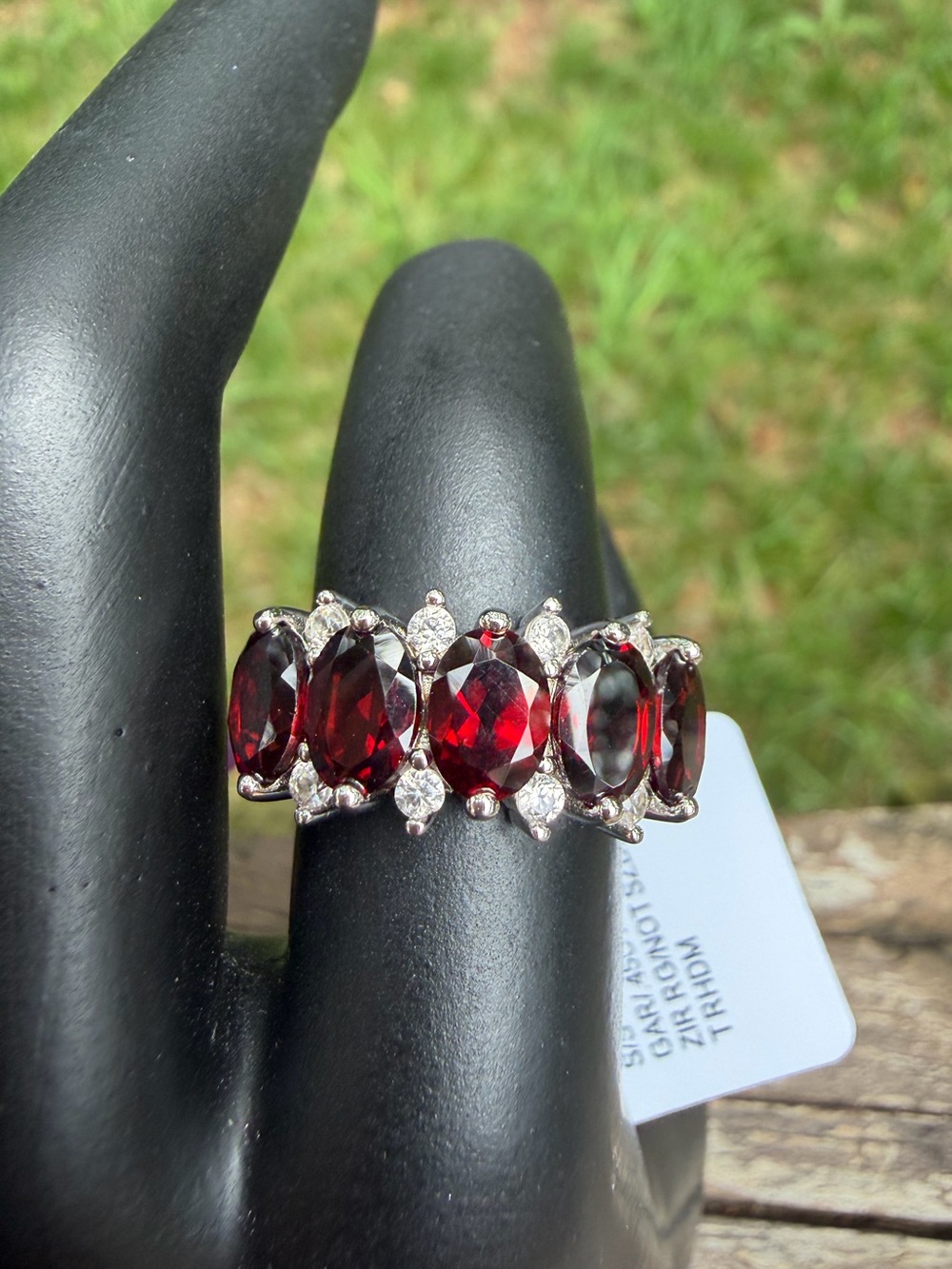 Red Garnet and White Zircon Rhodium over 925 SS